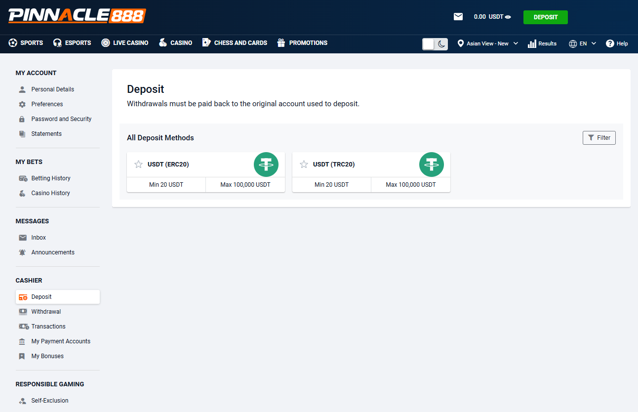 Пошаговая инструкция пополнения счета Pinnacle888