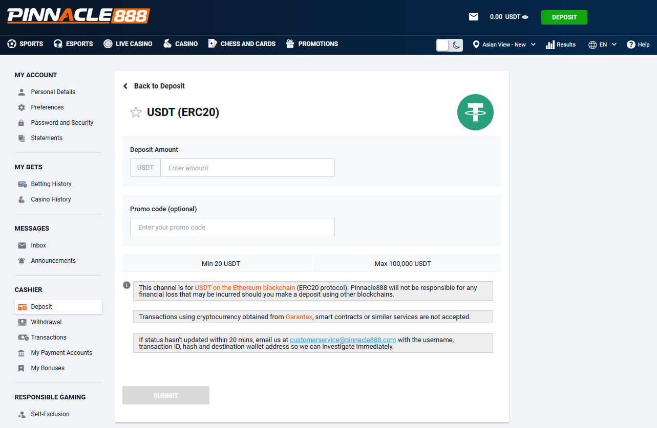 Пошаговая инструкция пополнения счета Pinnacle888