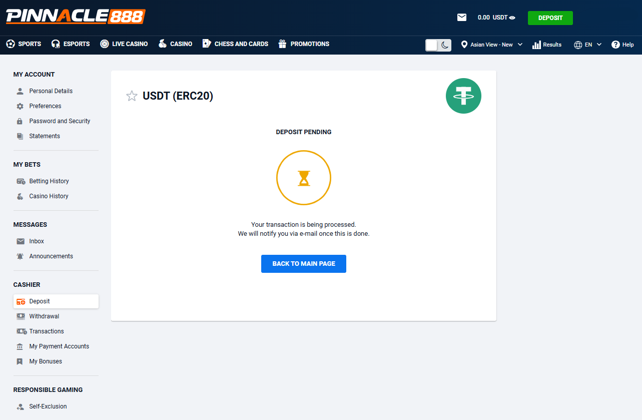 Пошаговая инструкция пополнения счета Pinnacle888