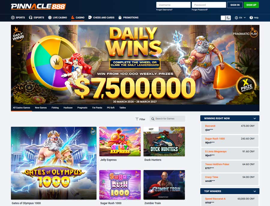 Игровой каталог Pinnacle888 Casino — слоты, live и настольные игры